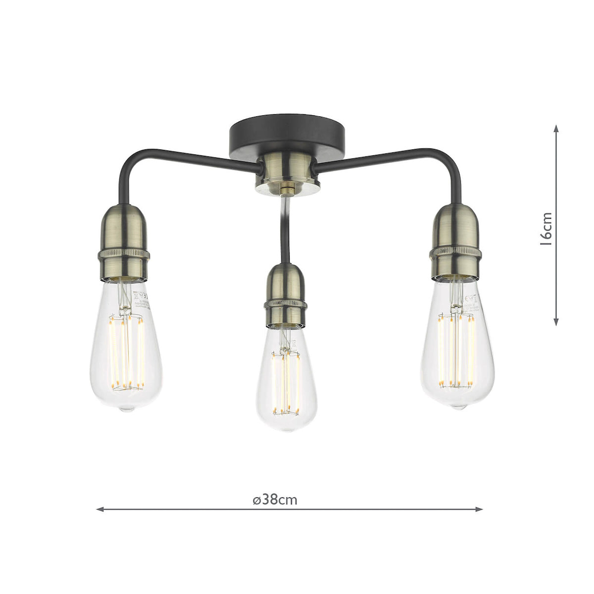 Kiefer 3 Light Flush Black & Antique Brass