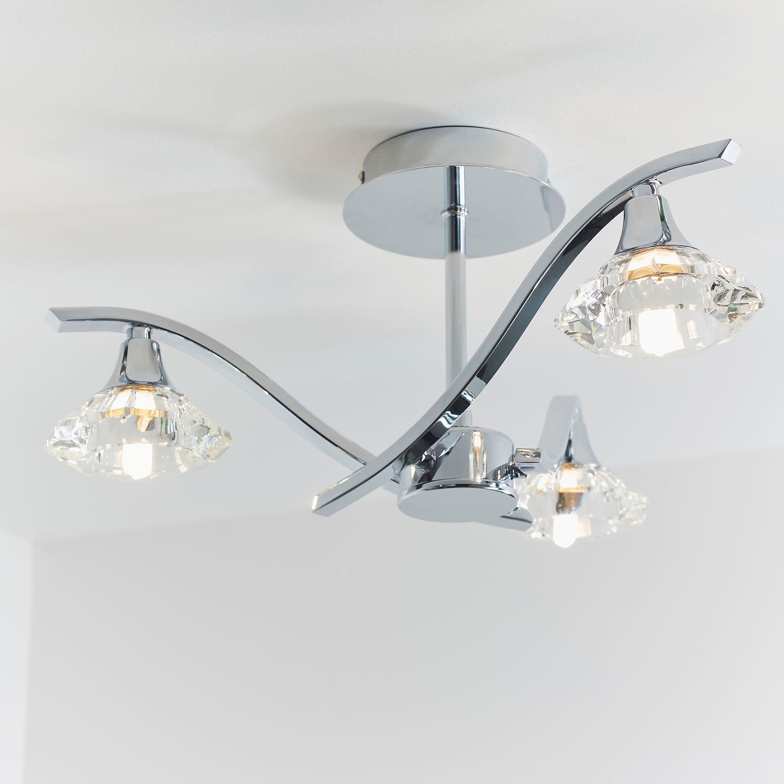 Langella 3-Light Chrome Semi-Flush Ceiling Light with Crystal Shades