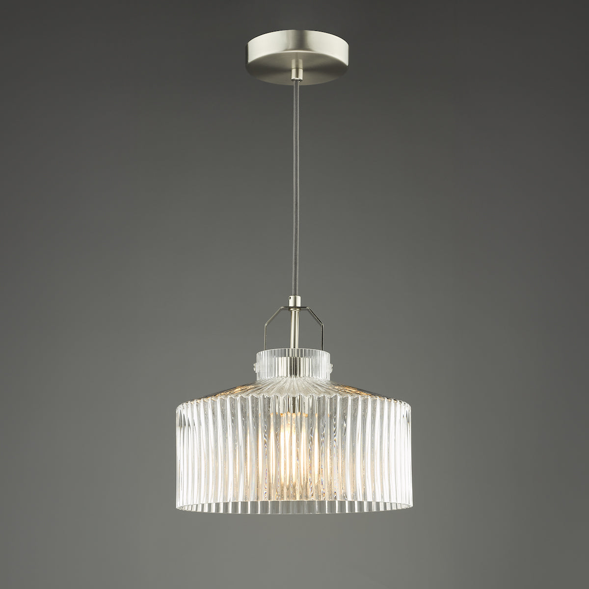 Lenka Pendant Satin Nickel and Ribbed Glass