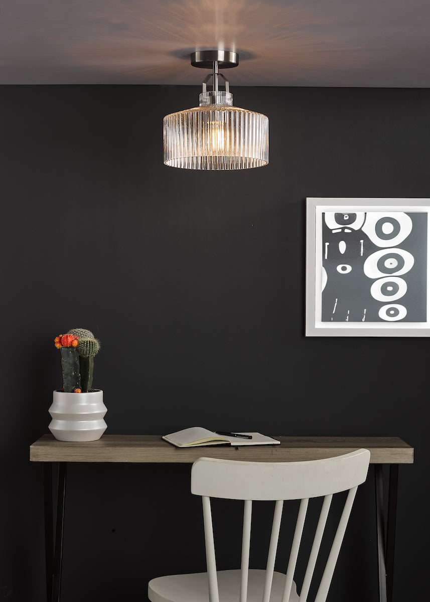 Lenka Semi-Flush Satin Nickel and Ribbed Glass