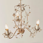 Lullaby 3-Light Gold & Cream Chandelier with Floral Detail & Glass Drops (Dimmable)