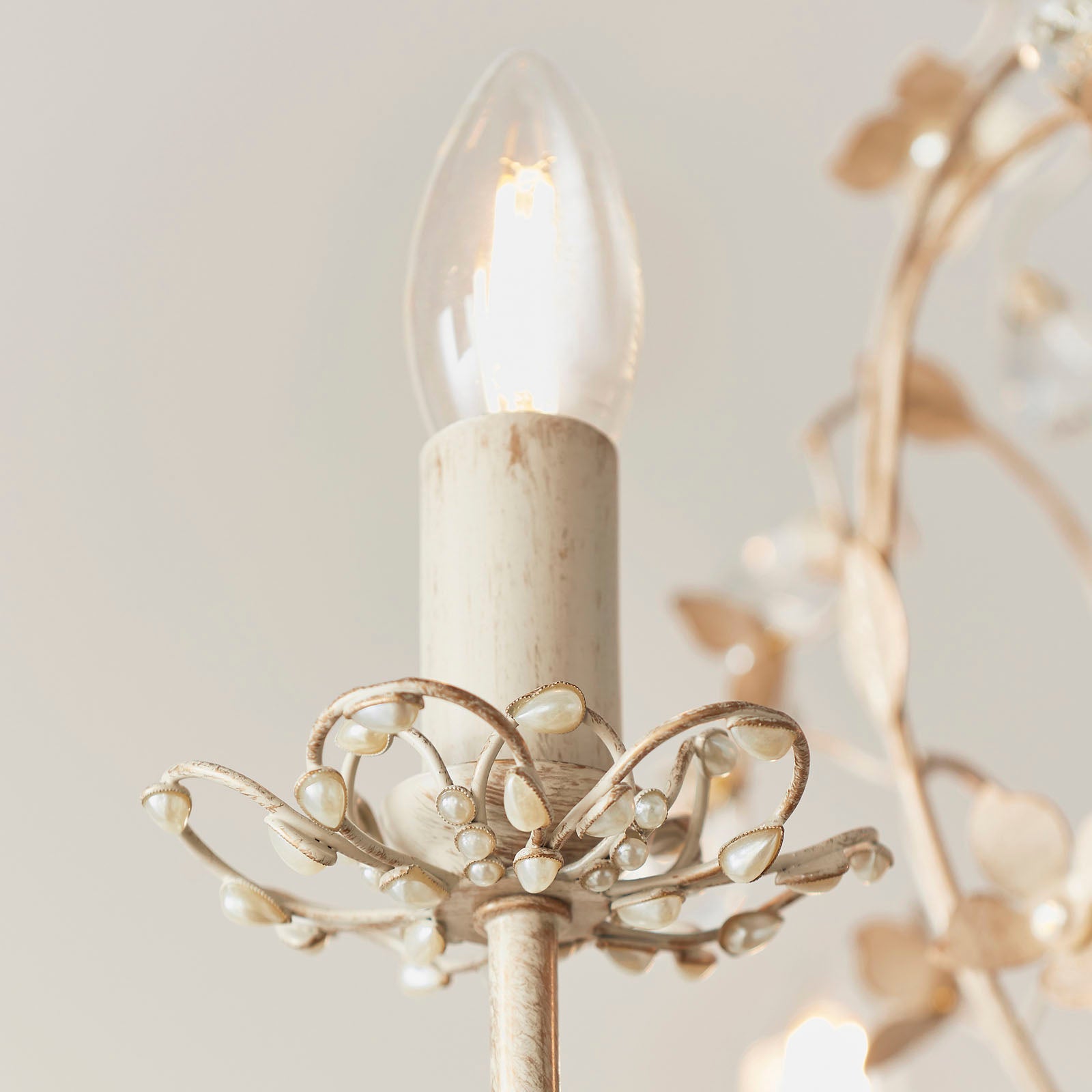 Lullaby 3-Light Gold & Cream Chandelier with Floral Detail & Glass Drops (Dimmable)