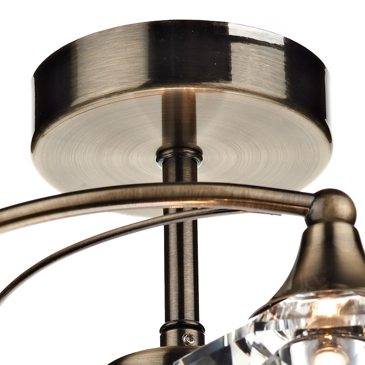 Luther 4 Light Semi Flush Antique Brass Crystal