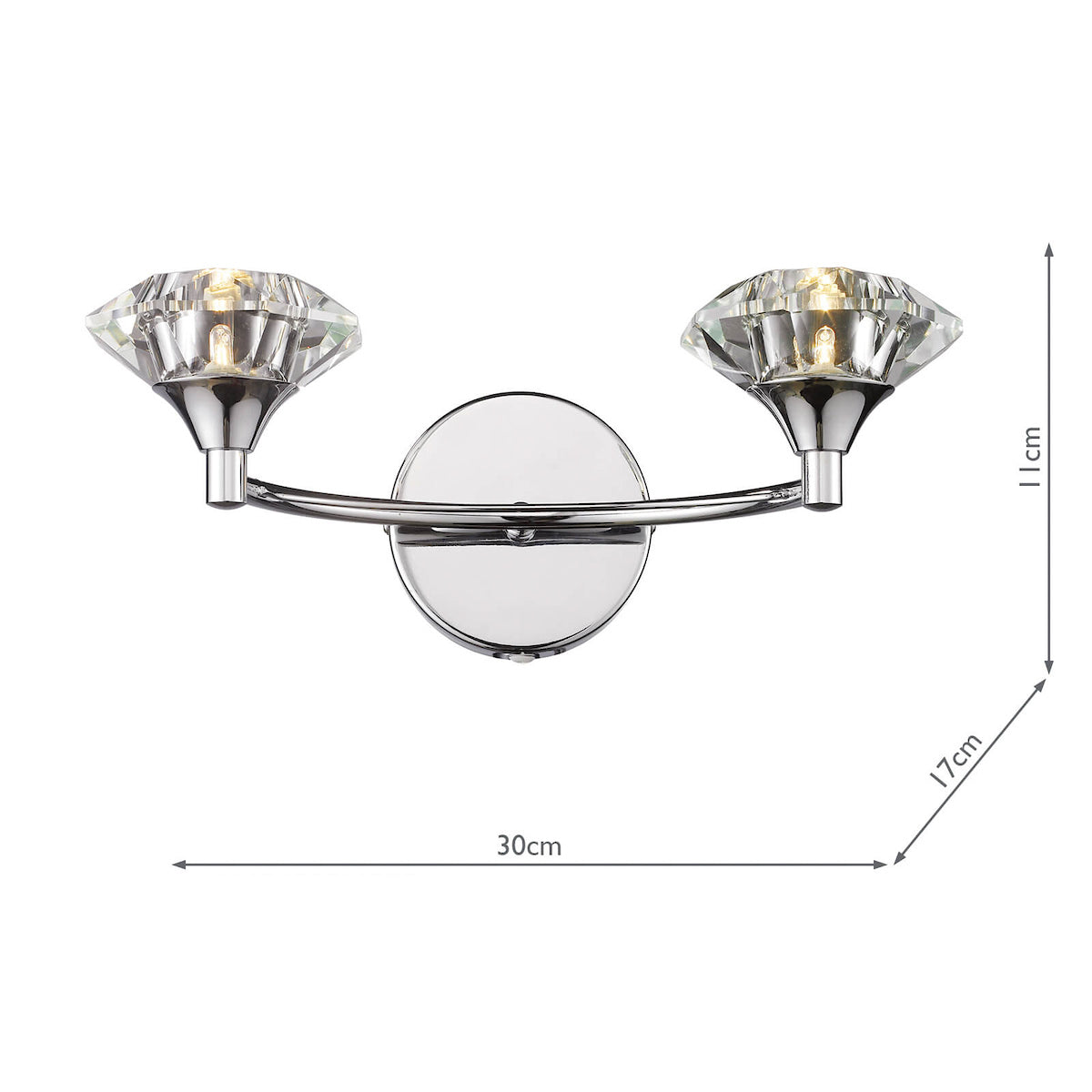 Luther 2 Light Wall Light Polished Chrome Crystal