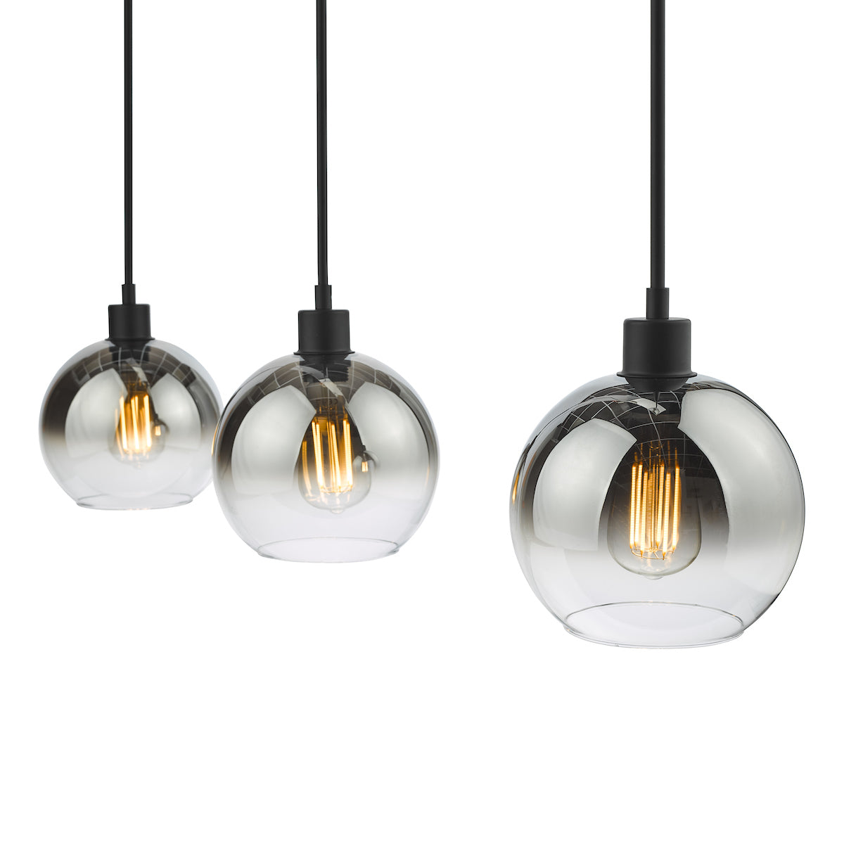 Lycia 3 Light Bar Pendant Matt Black Ombre Smoked Glass
