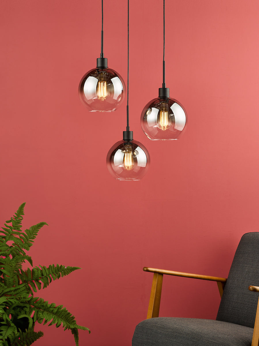 Lycia 3 Light Cluster Pendant Matt Black Smoked Ombre Glass