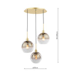 Lycia 3 Light Cluster Pendant Polished Gold and Gold Ombre Glass