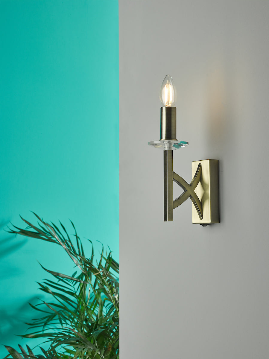 Lyon 1 Light Wall Light Antique Brass Crystal