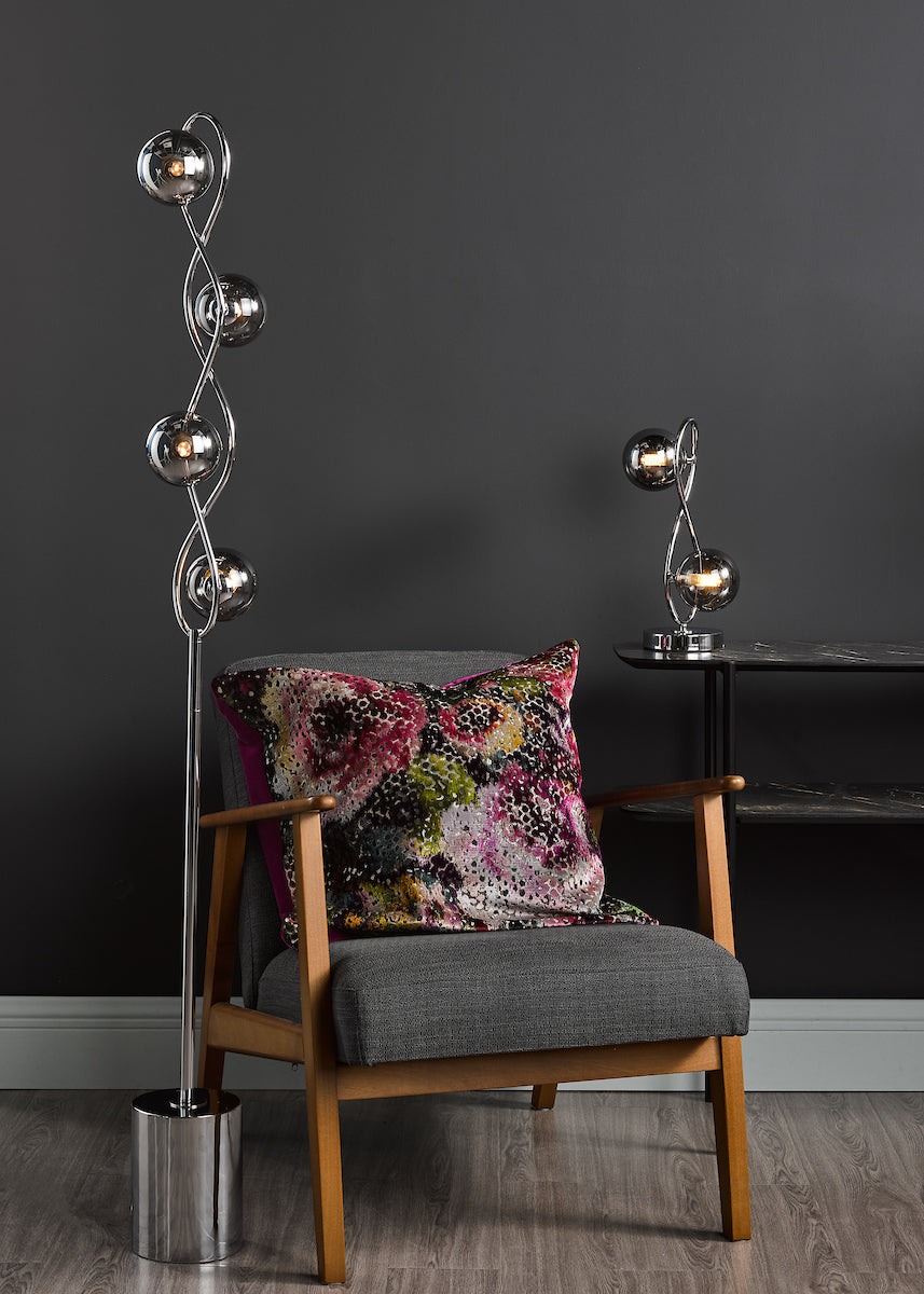 Lysandra 4 Light Floor Lamps Polished Chrome and Smoked Glass