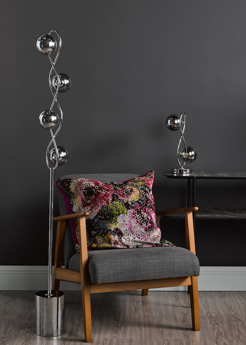 Lysandra 4 Light Floor Lamps Polished Chrome and Smoked Glass