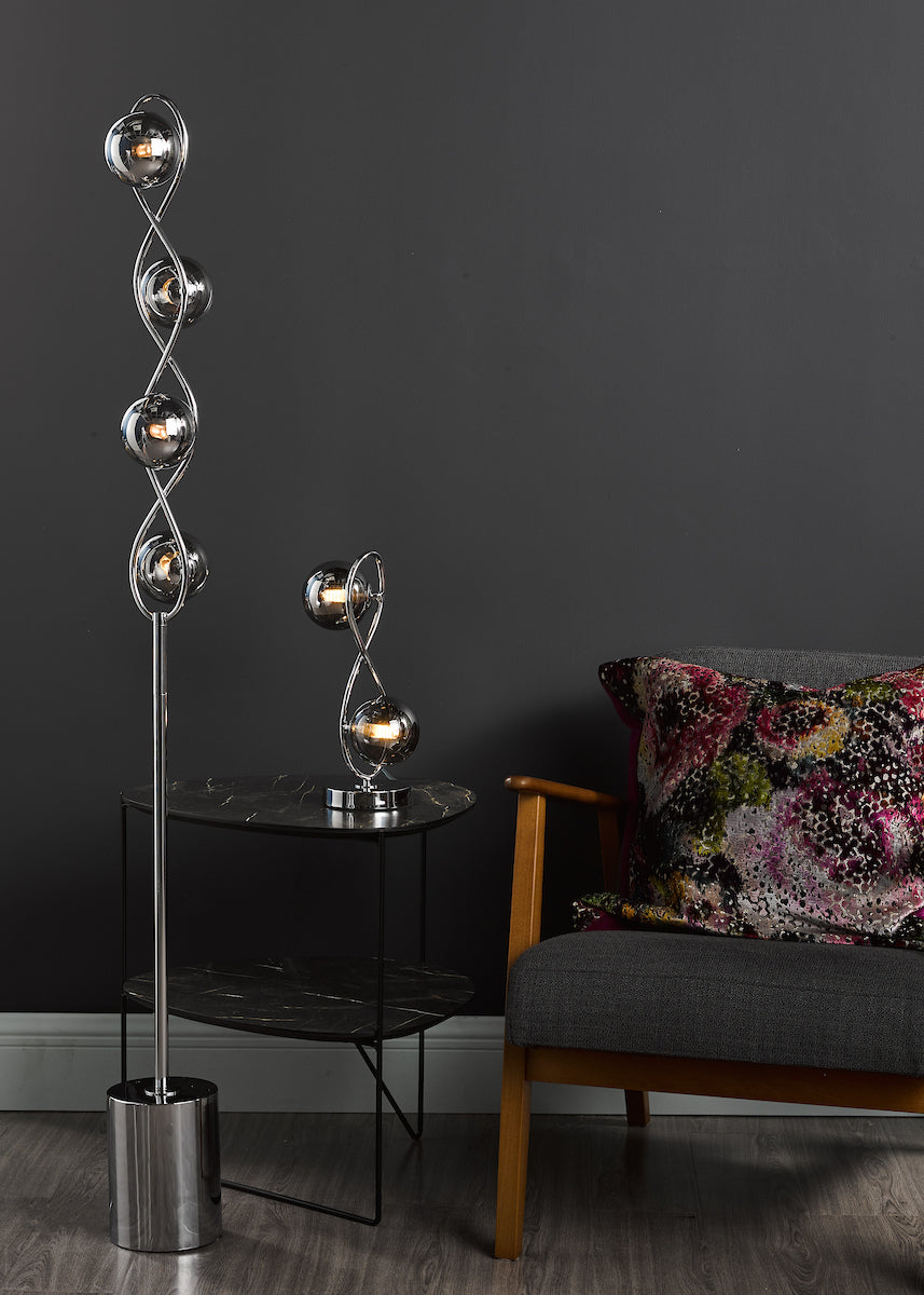 Lysandra 4 Light Floor Lamps Polished Chrome and Smoked Glass