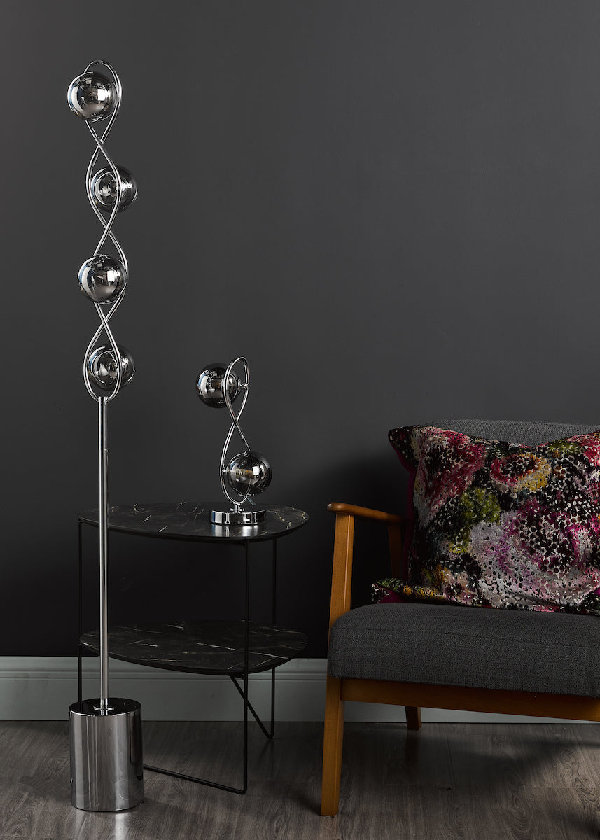 Lysandra 4 Light Floor Lamps Polished Chrome and Smoked Glass