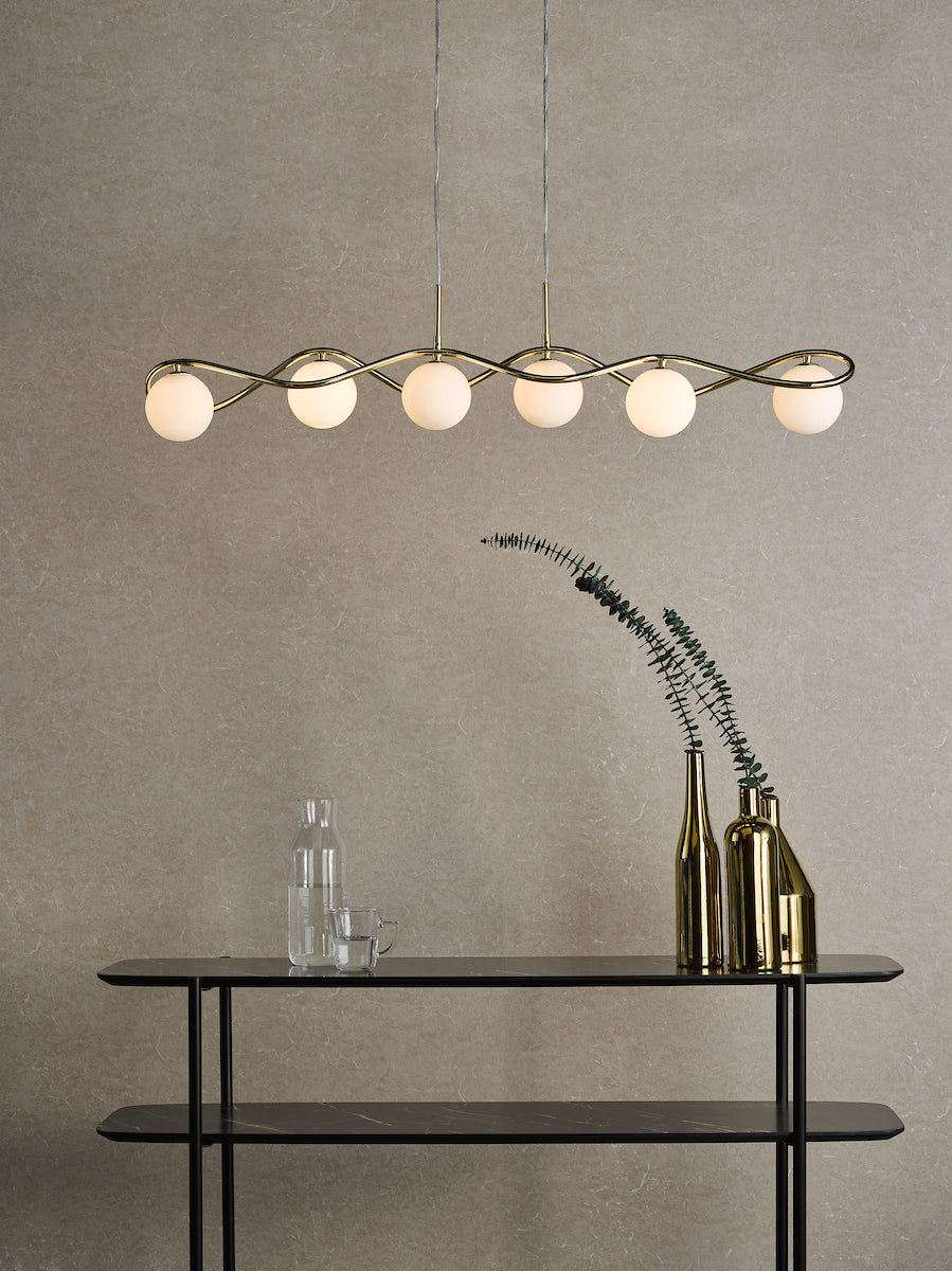 Lysandra 6 Light Bar Pendant Polished Gold and Opal Glass