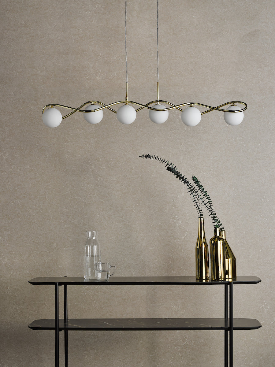 Lysandra 6 Light Bar Pendant Polished Gold and Opal Glass