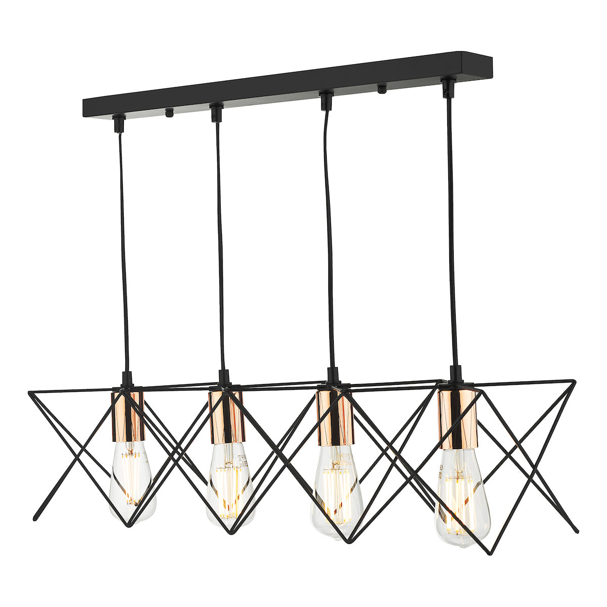Midi 4 Light Bar Pendant Black & Copper Detail