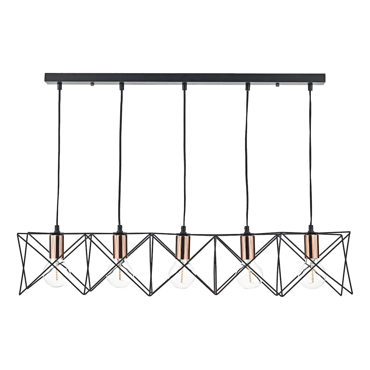 Midi Cage 5 Light Bar Pendant Matt Black Bright & Copper