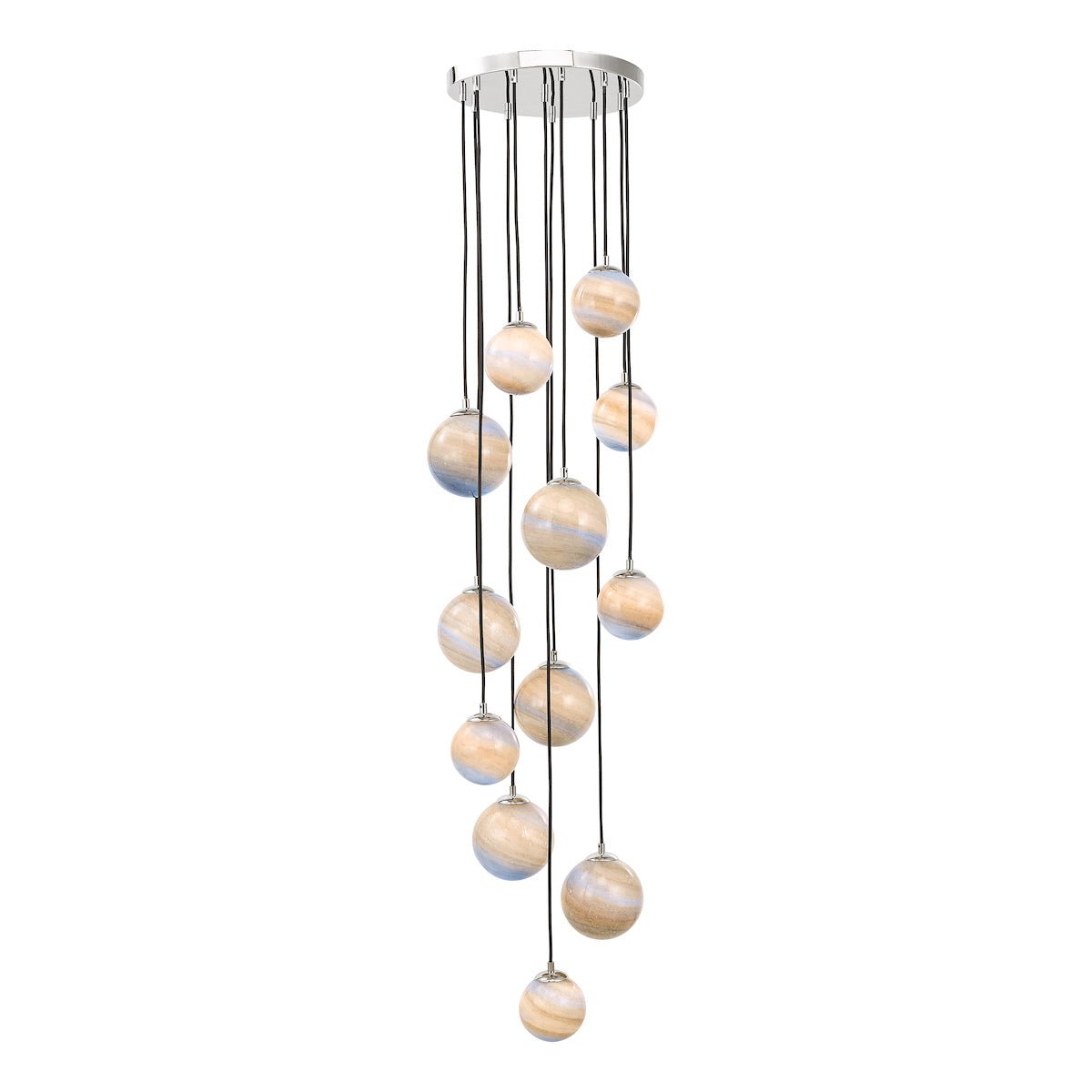 Mikara 12 Light Cluster Pendant Polished Chrome Marble Effect Glass 1.5M