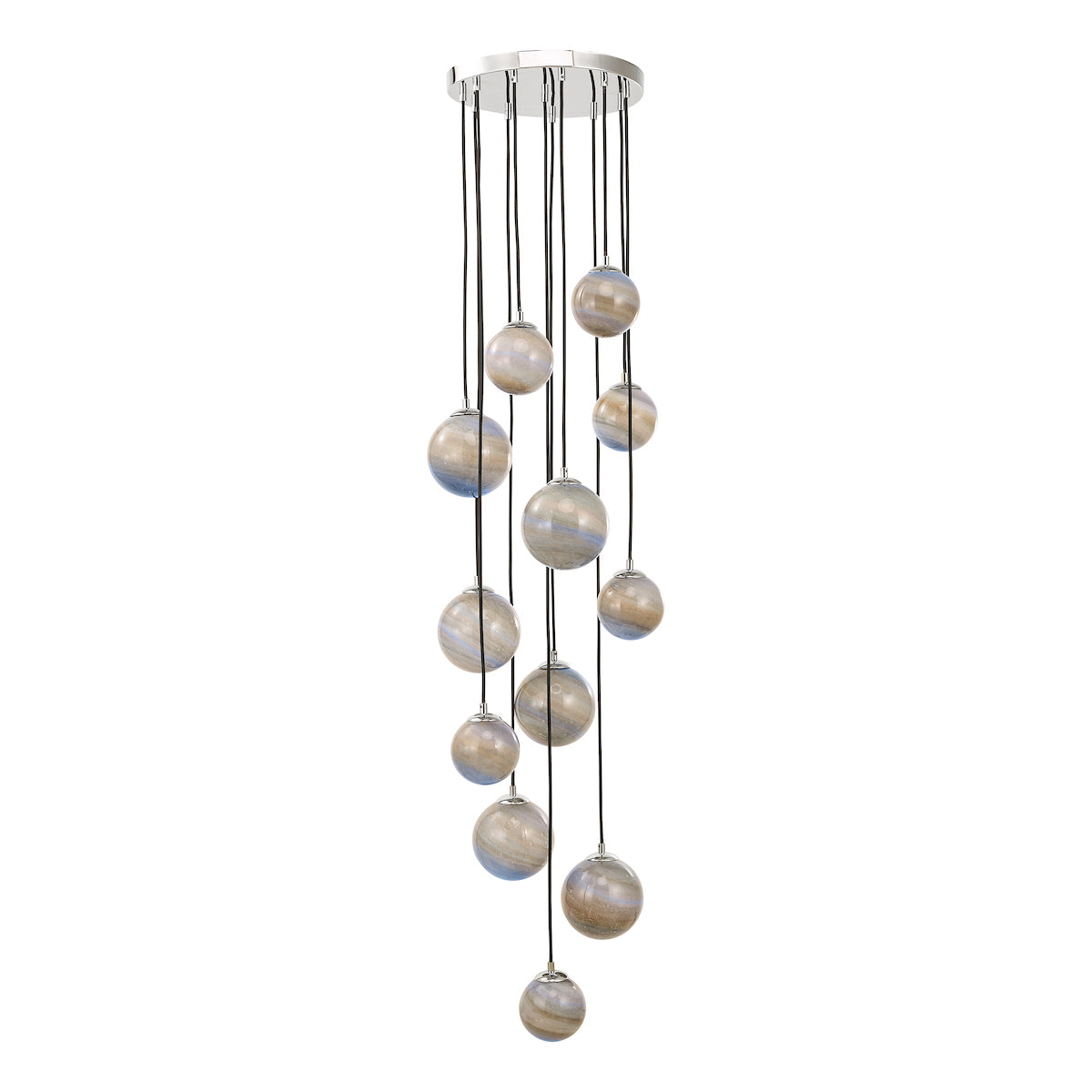 Mikara 12 Light Cluster Pendant Polished Chrome Marble Effect Glass 1.5M