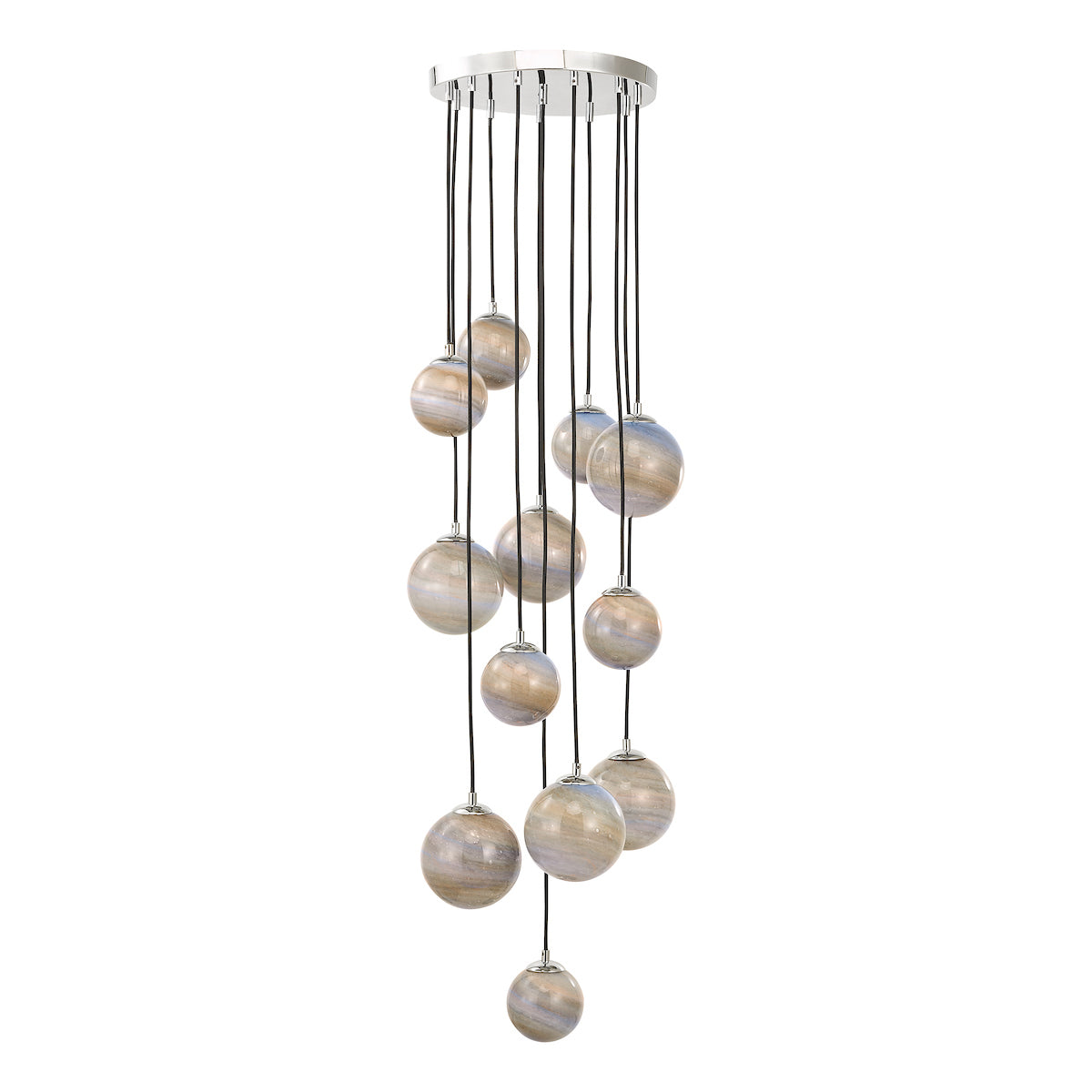 Mikara 12 Light Cluster Pendant Polished Chrome Marble Effect Glass 1.5M
