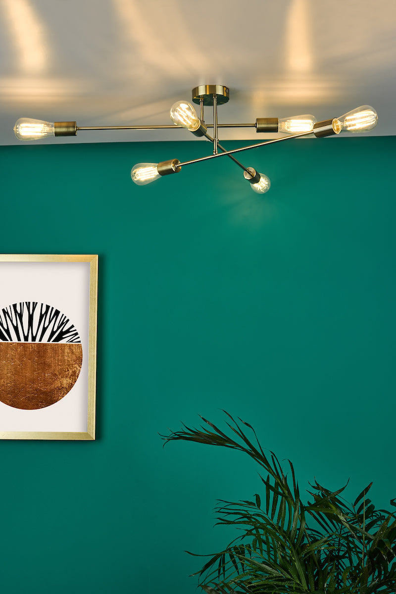 Neve 6 Light Flush Antique Brass