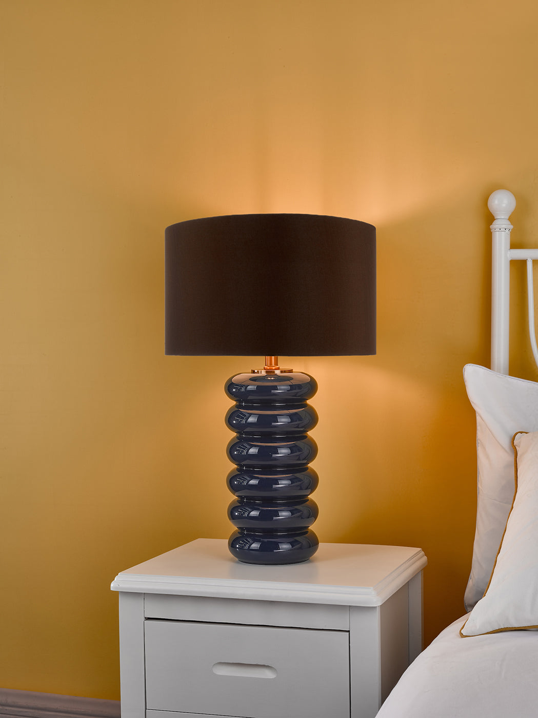Niamh Table Lamp Blue Glass and Aged Bronze With Shade