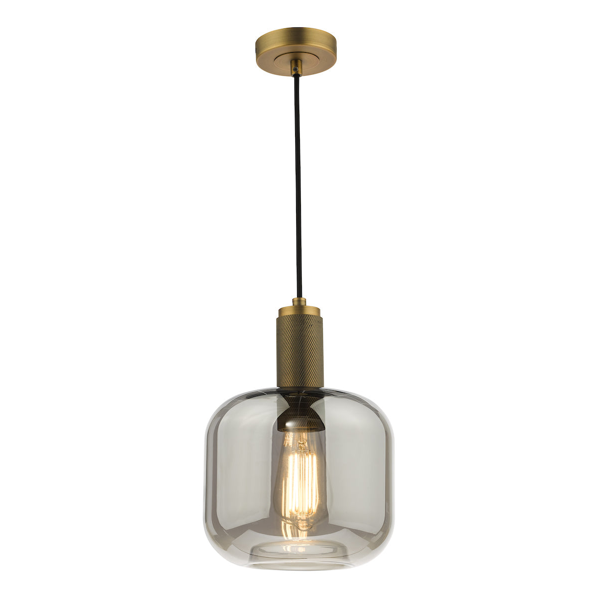 Nikolas Pendant Natural Solid Brass Smoked Glass
