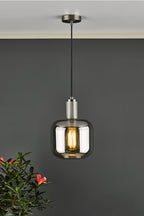 Nikolas Pendant Natural Solid Brass Smoked Glass