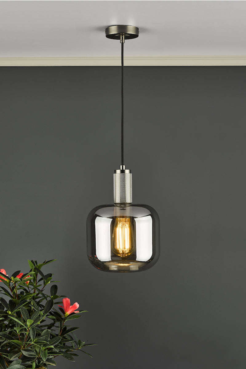 Nikolas Pendant Natural Solid Brass Smoked Glass