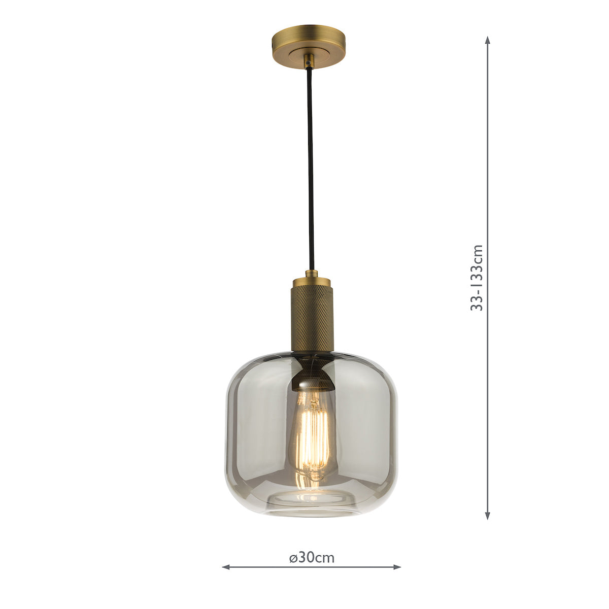 Nikolas Pendant Natural Solid Brass Smoked Glass