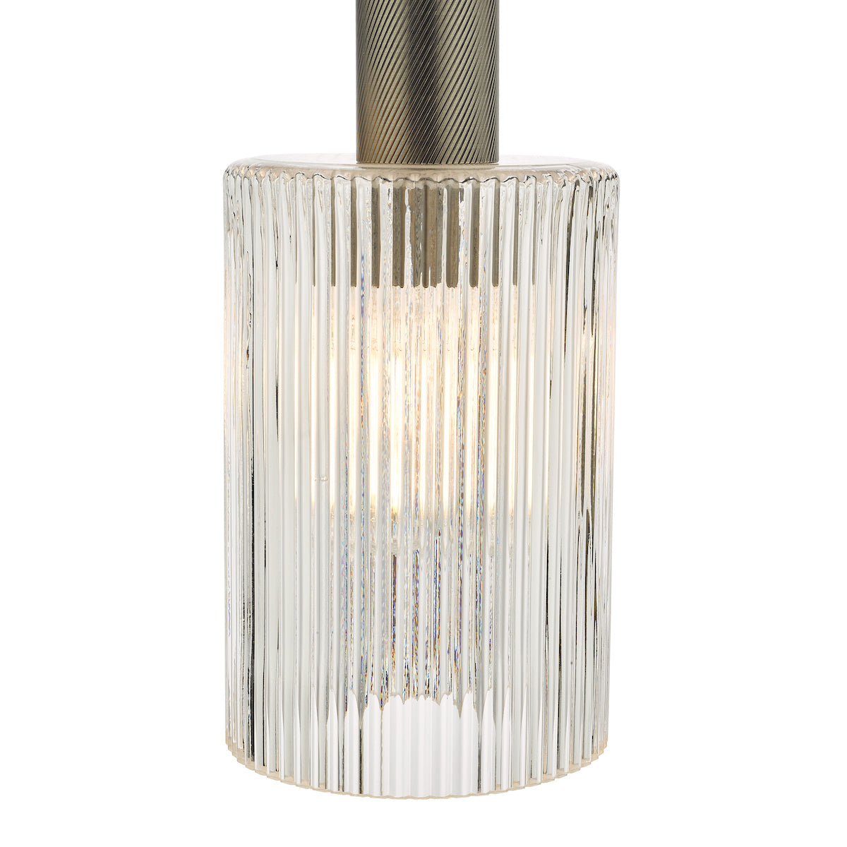 Nikolas Pendant Antique Chrome Ribbed Cylinder Glass