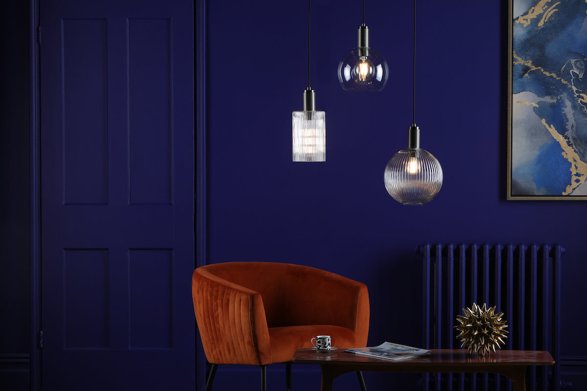 Nikolas Pendant Antique Chrome Ribbed Cylinder Glass