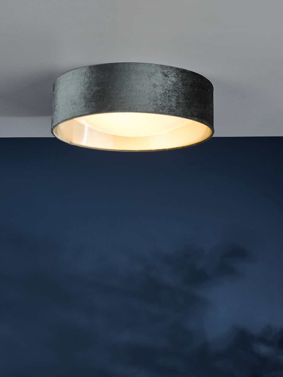 Nysa 2 Light Flush Velvet Dark Grey Shade 40cm