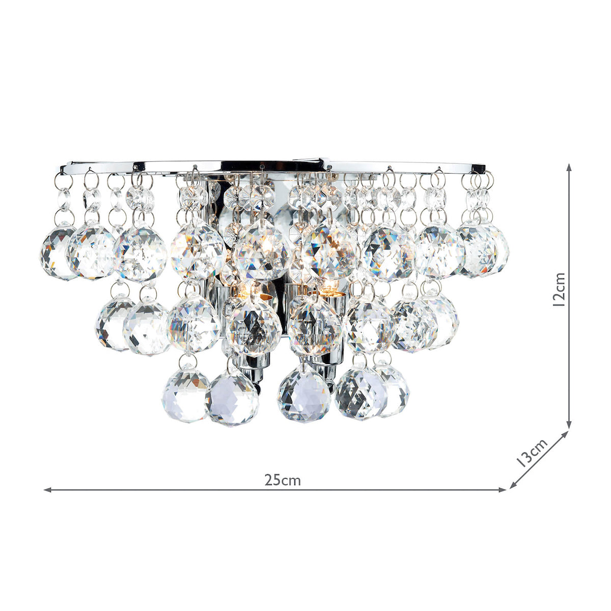 Pluto 2 Light Wall Light Polished Chrome Crystal