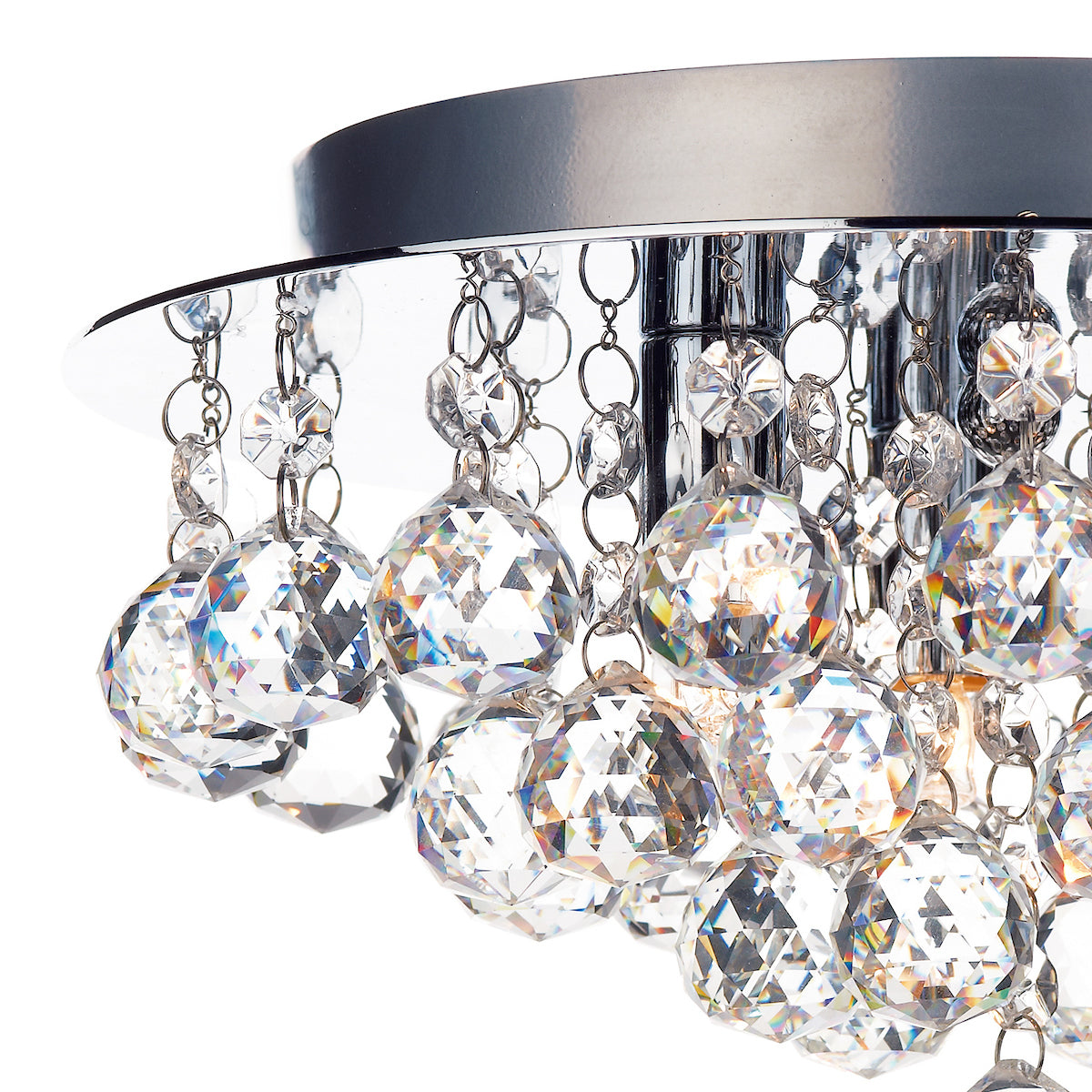 Pluto 3 Light Flush Polished Chrome Crystal Glass Droppers