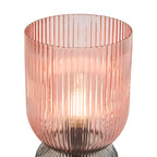 Rhubarb Table Lamp Pink and Green Ribbed Glass