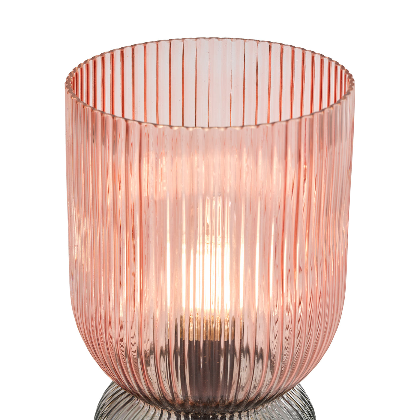 Rhubarb Table Lamp Pink and Green Ribbed Glass