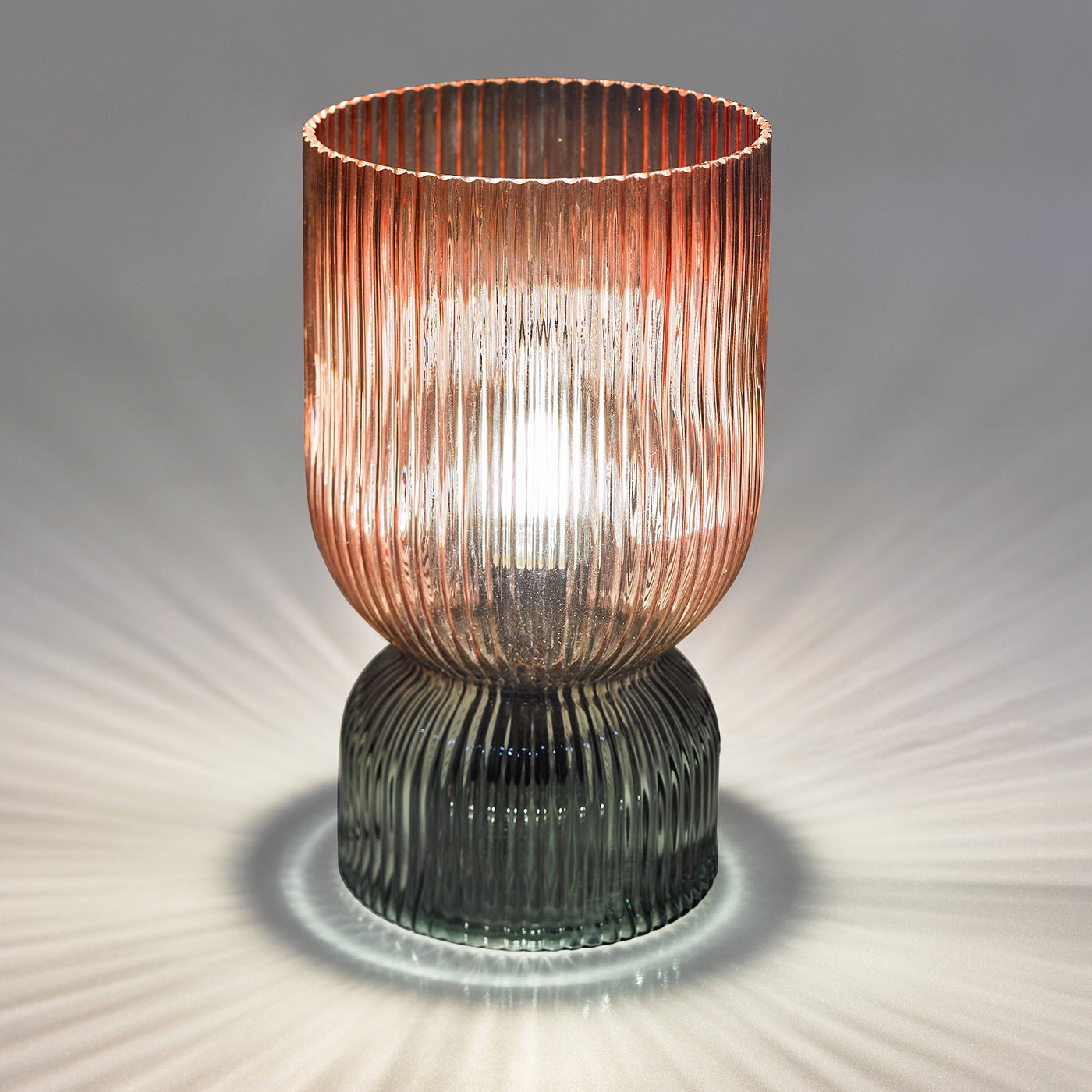 Rhubarb Table Lamp Pink and Green Ribbed Glass