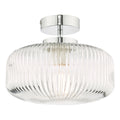 Riva Bathroom Semi Flush Ceiling Light Ribbed Glass Polished Chrome IP44