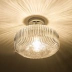 Riva Bathroom Semi Flush Ceiling Light Ribbed Glass Polished Chrome IP44