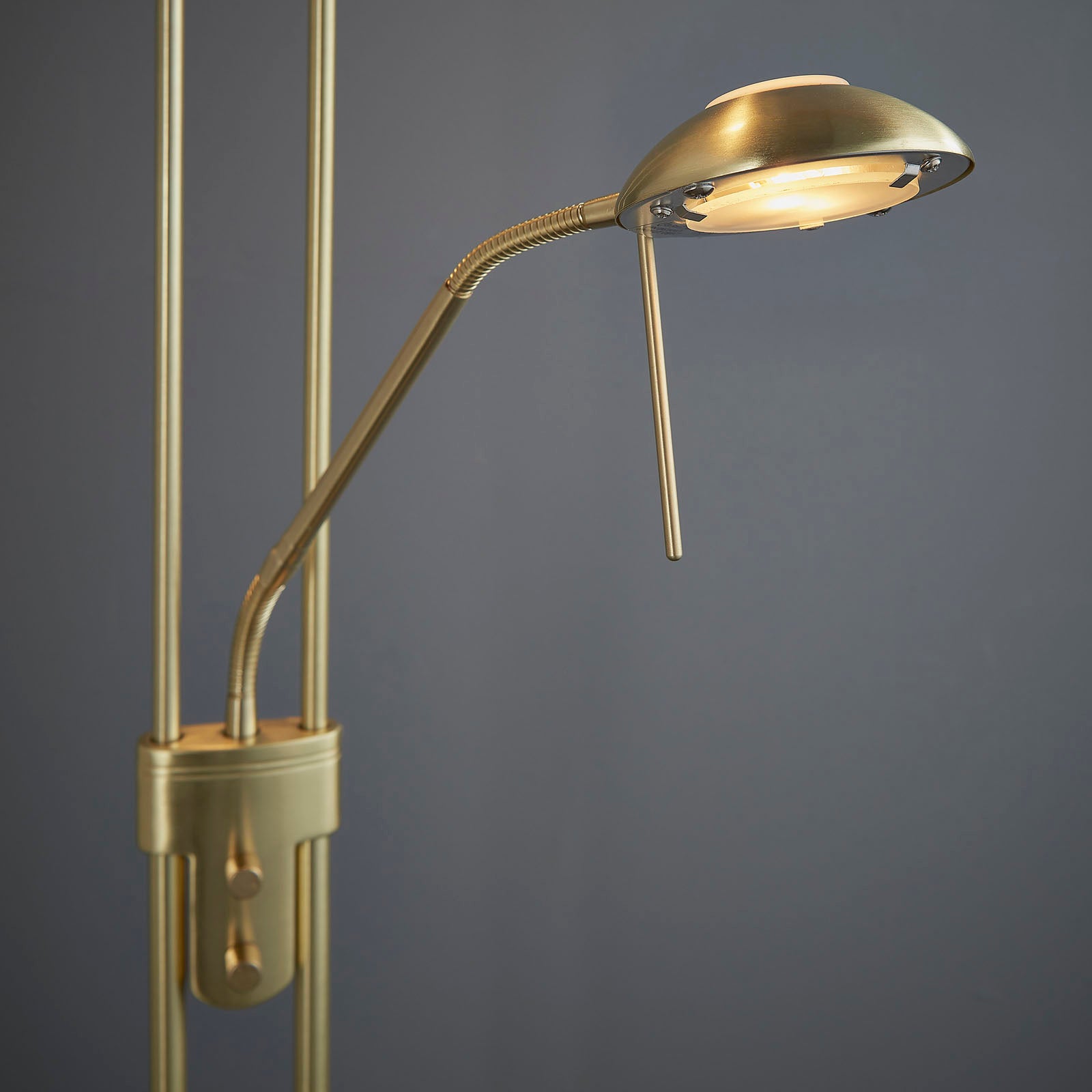 Rome 2-Light Satin Brass Floor Lamp (Uplighter & Reading Lamp)