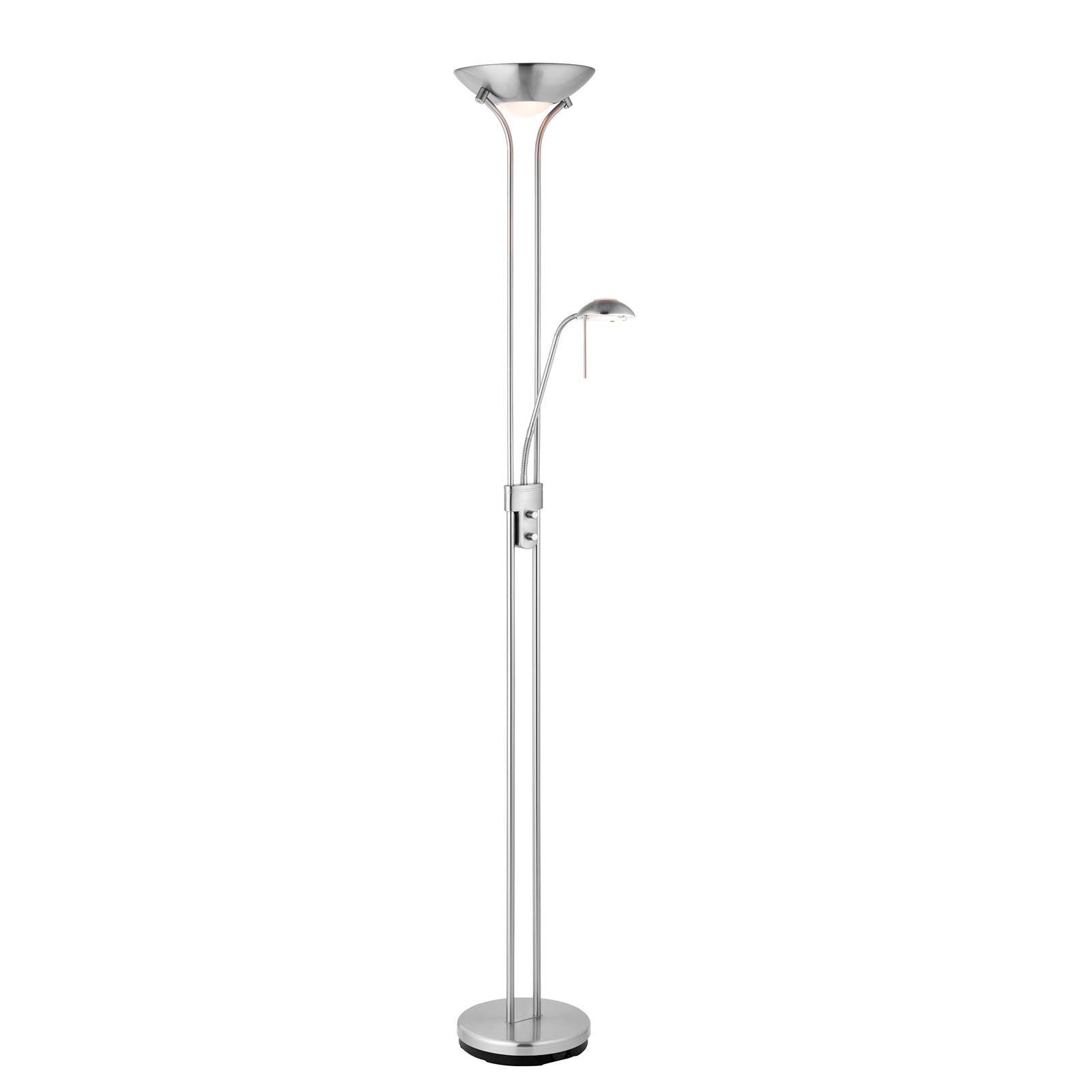 Rome 2-Light Satin Chrome Floor Lamp (Uplighter & Reading Lamp)