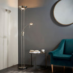 Rome 2-Light Satin Chrome Floor Lamp (Uplighter & Reading Lamp)