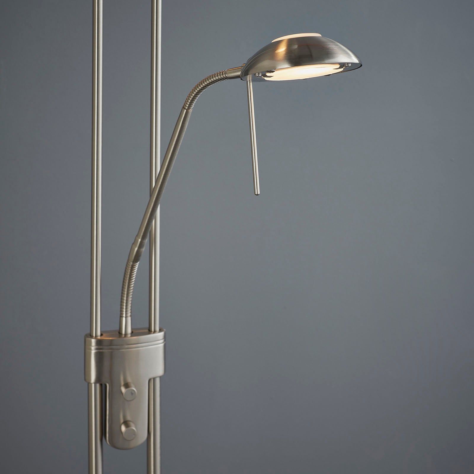 Rome 2-Light Satin Chrome Floor Lamp (Uplighter & Reading Lamp)