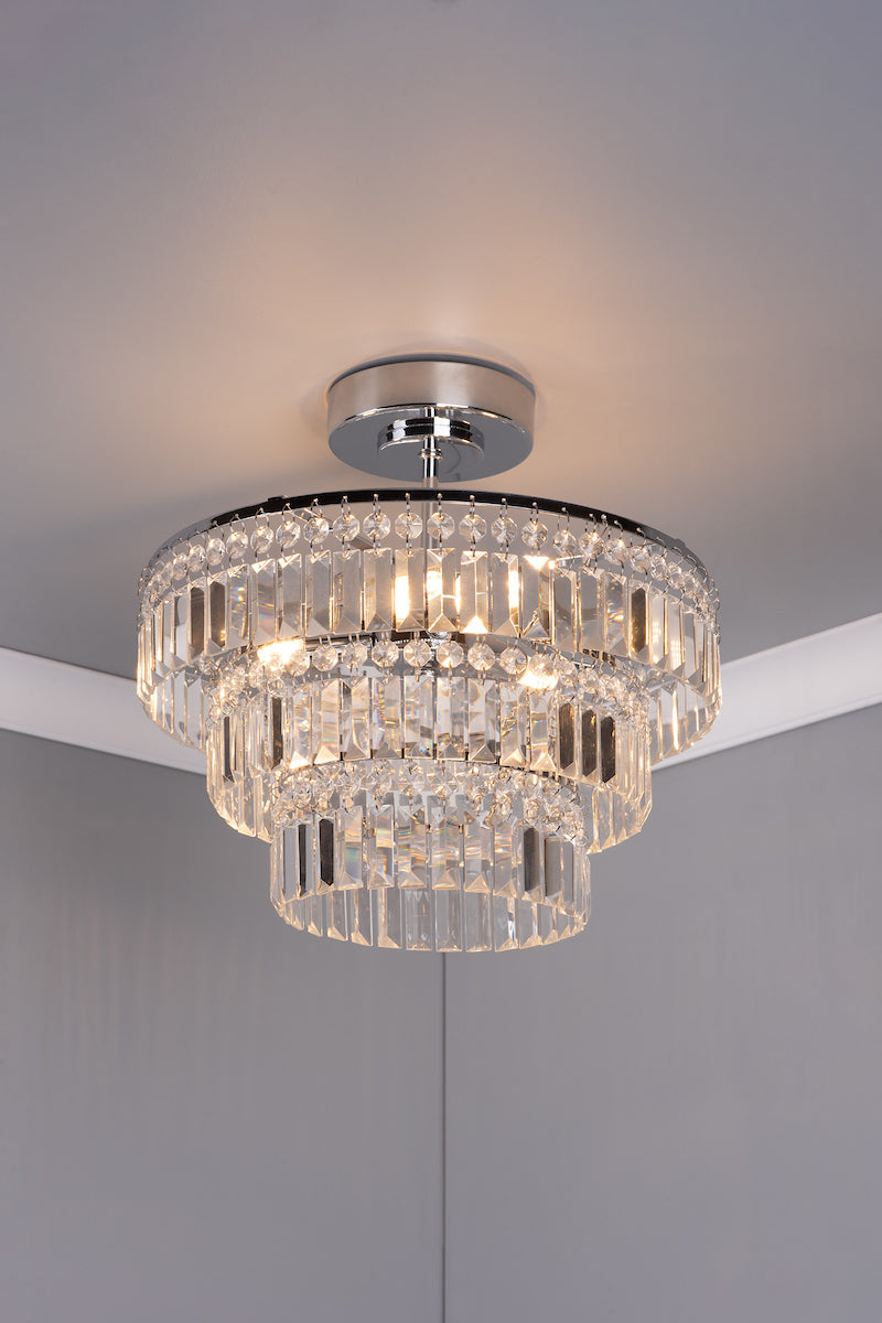 Rowena 3 Light 3 Tier Semi Flush Polished Chrome