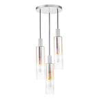 Ruben 3 Light Cluster Pendant Satin Silver and Ribbed Iridised Glass