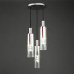 Ruben 3 Light Cluster Pendant Satin Silver and Ribbed Iridised Glass