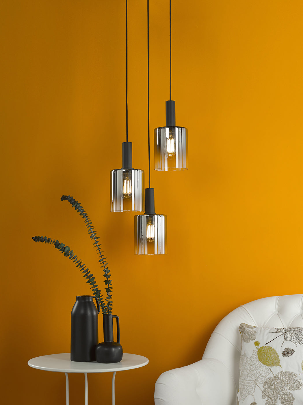 Savannah 3 Light Cluster Pendant Matt Black and Smoked Glass