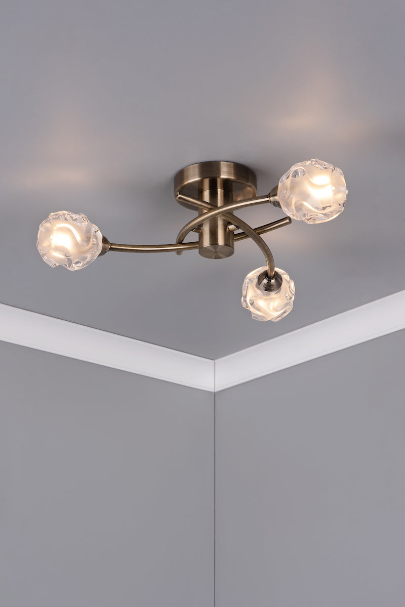 Seattle 3 Light Semi Flush Antique Brass