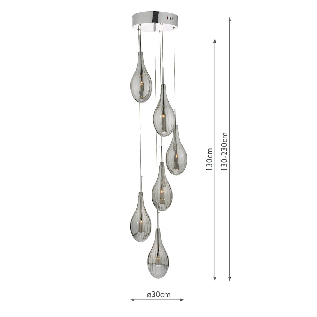 Seta 6 Light Cluster Pendant Polished Chrome Smoked Glass