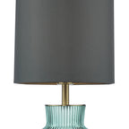 Suelita Table Lamp Green Ribbed Glass and Antique Brass With Shade
